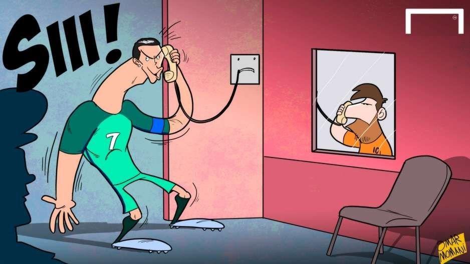  رونالدو برای مسی در زندان کری خواند+کاریکاتور