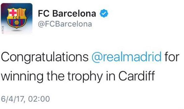 تبریک بارسلونا به رئال مادرید